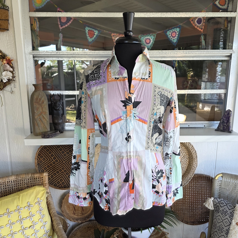 Etro Luxury Boho 44 Multicolor Patchwork Button D… - image 7